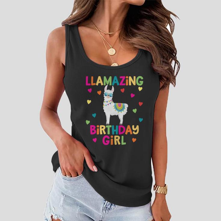 Llama Birthday Party Llamazing Gift Girl Rainbow Hearts Gift Women Flowy Tank