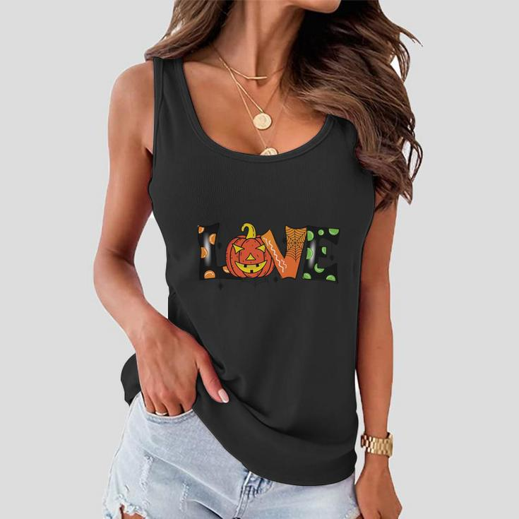 Love Halloween With Pumpkin Skull And Finished By Love Word Women Flowy Tank