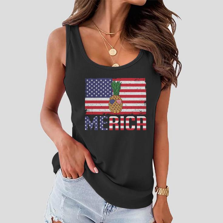 Merican Pineapple Usa Flag Graphic 4Th July Plus Size Shirt Women Flowy Tank