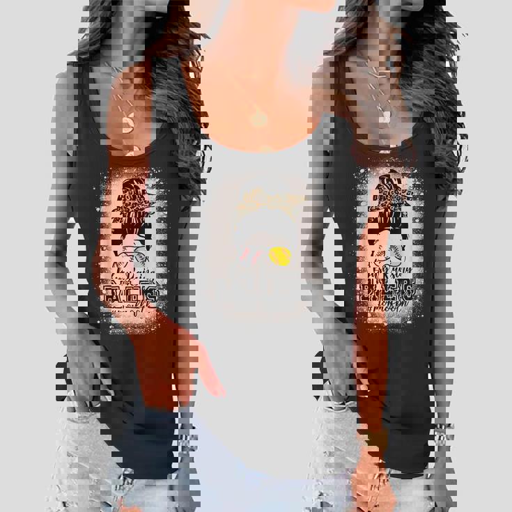 Messy Bun Mom Of Both Baseball Softball Busy Raising Ballers Women Flowy Tank