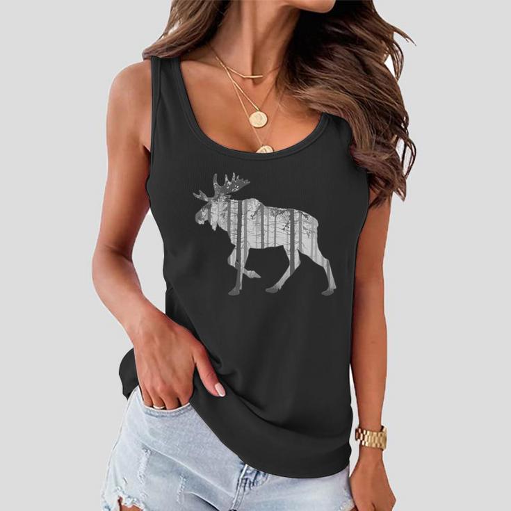 Moose Forest Silhouette Grey Style Tshirt Women Flowy Tank