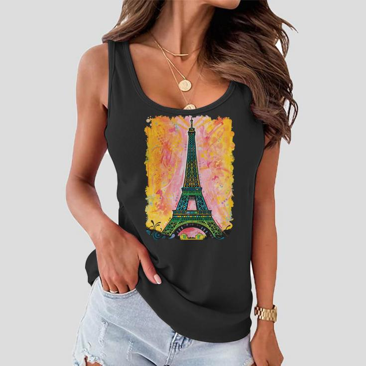 Paris France Colorful Eiffel Tower Women Flowy Tank