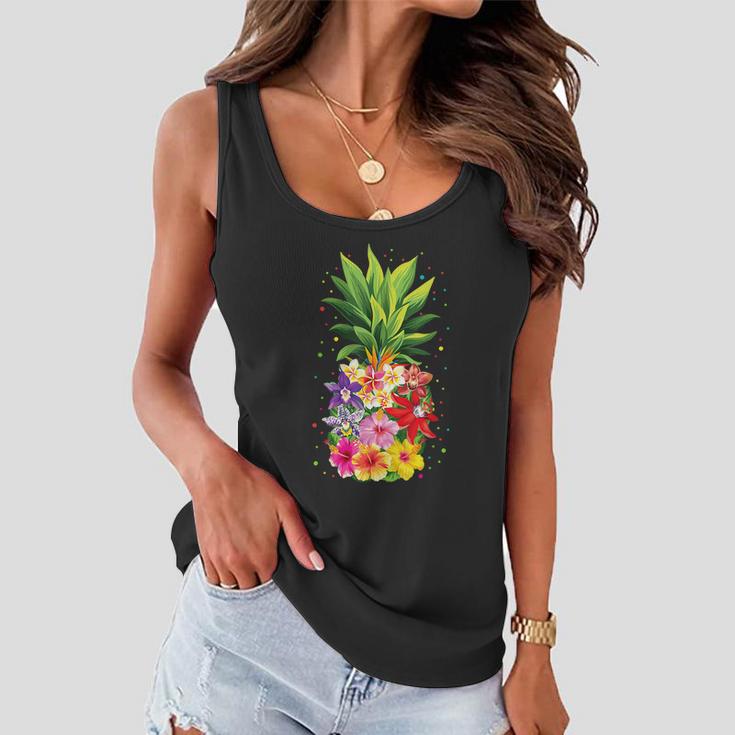 Pineapple Flowers Aloha Hawaii Vintage Hawaiian Floral Women Women Flowy Tank