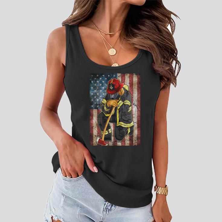 Proud To Be A Firefighter Usa American Flag Red Line Women Flowy Tank