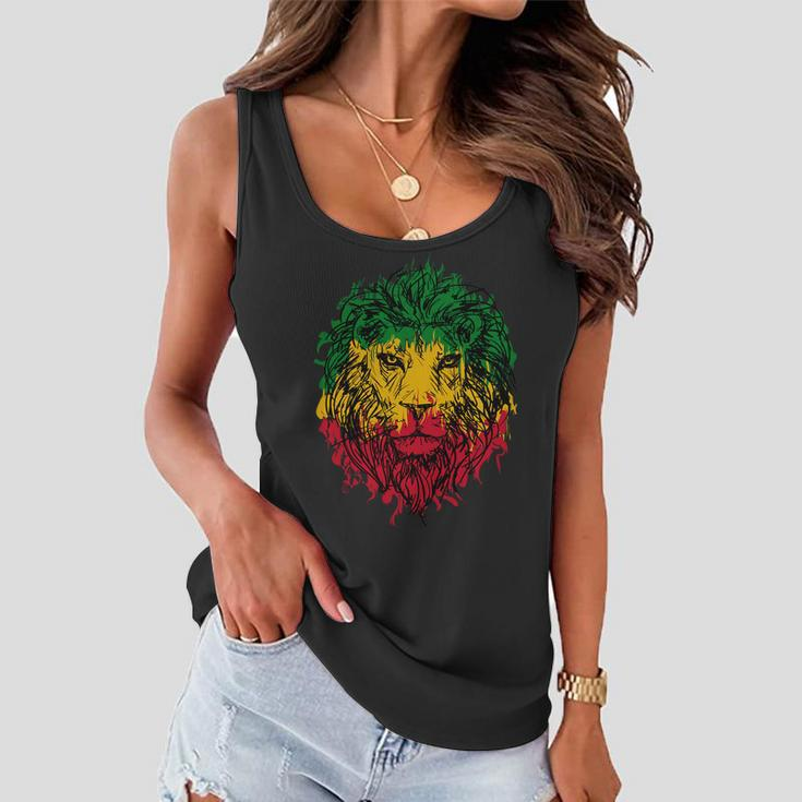 Rasta Theme With Lion Head Tshirt Women Flowy Tank