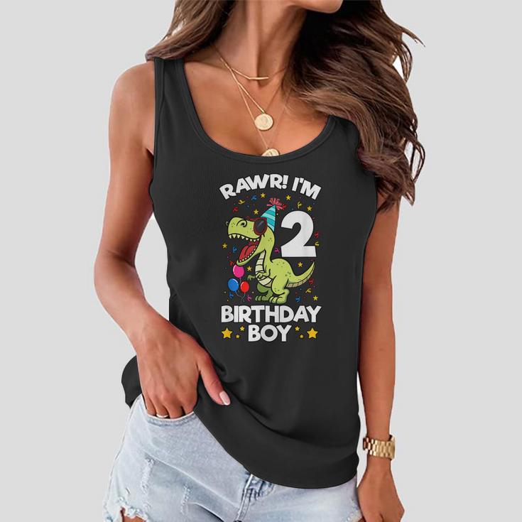 Rawr Im 2 Birthday Boy Dinosaur Trex Themed 2Nd Birthday Women Flowy Tank