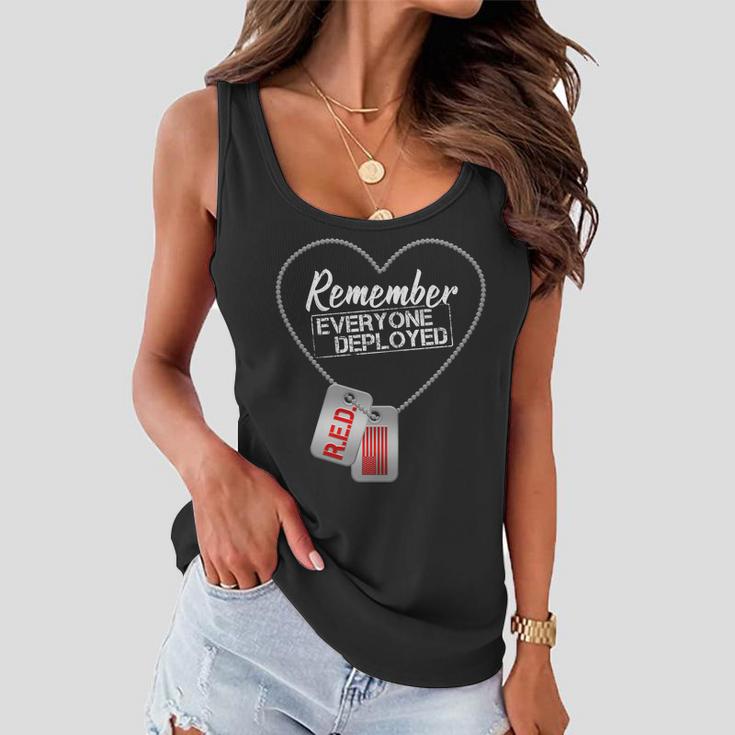 Red Remember Everyone Deployed Dog Tags Tshirt Women Flowy Tank