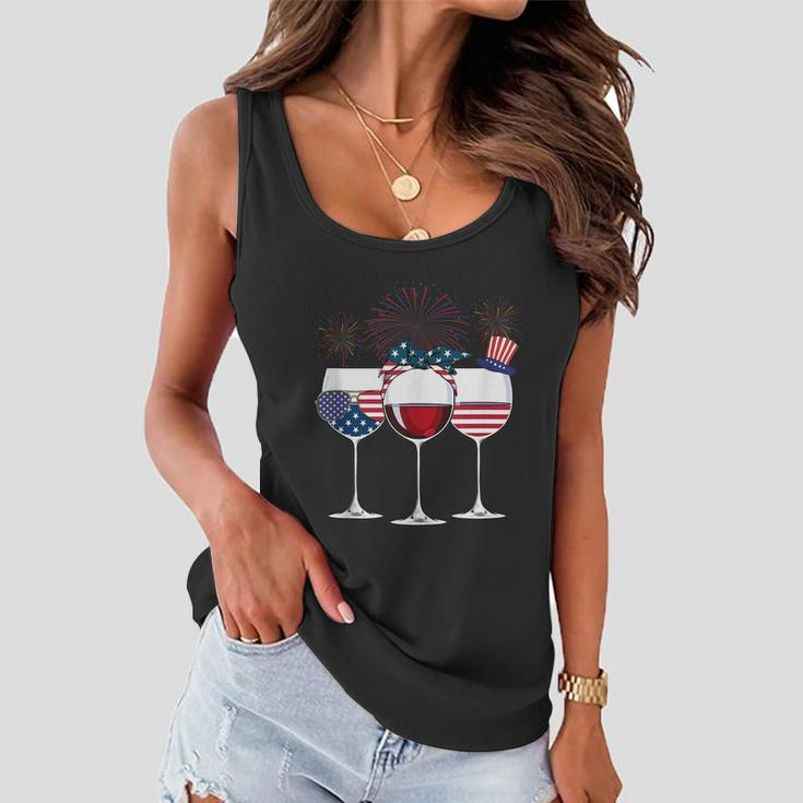 Red White And Blue Wine Glass 4Th Of July Women Flowy Tank