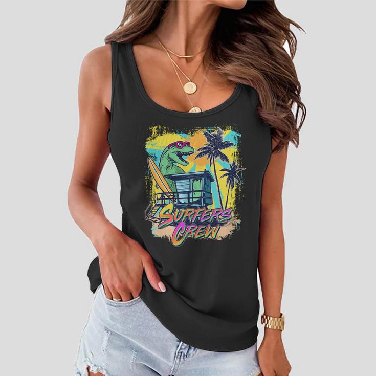 Retro 80S Eighties Trex Dinosaur Surfers Crew Women Flowy Tank