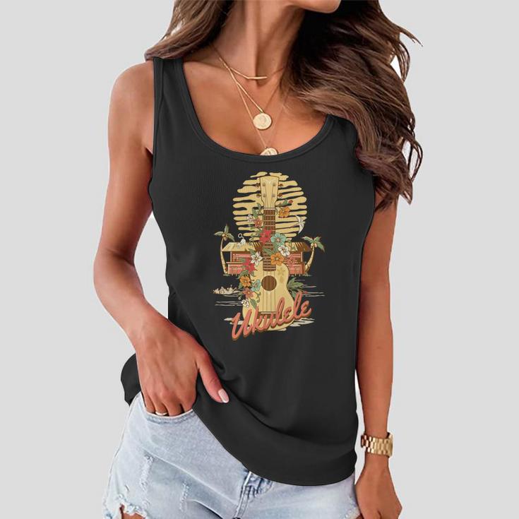 Retro Vintage Ukulele Vintage Ukulele Themed Hawaiian Women Flowy Tank