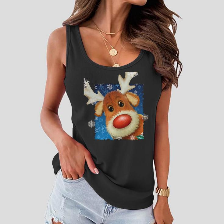 Rudolph Red Nose - Reindeer Closeup Christmas Tshirt Women Flowy Tank