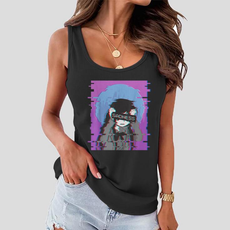 Sad Anime Girl Japanese Aesthetic Vaporwave Anime Otaku Tshirt Women Flowy Tank