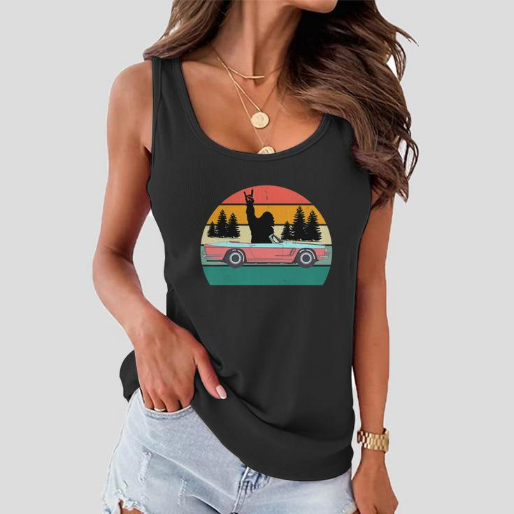 Sasquatch Bigfoot Driving Car Retro Sunset Funny Women Flowy Tank