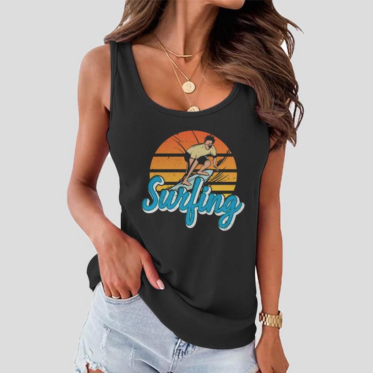 Surfing Vintage Summer Vacation Surf Women Flowy Tank