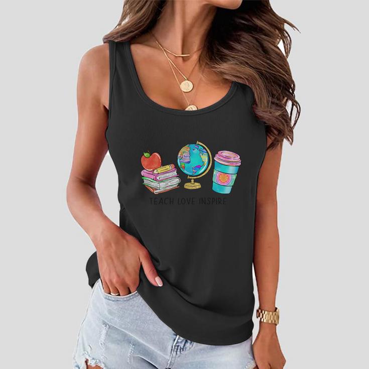 Teach Love Inspire Globe Graphic Plus Size Shirt For Teacher Male Female Women Flowy Tank