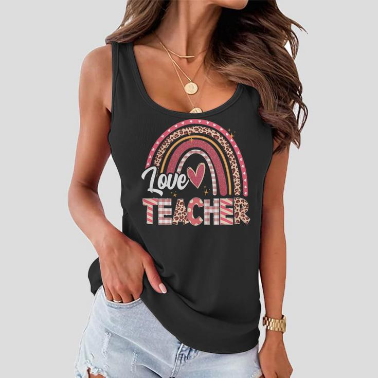 Teacher With Funny Leopard Rainbow Teachers Day Women Flowy Tank
