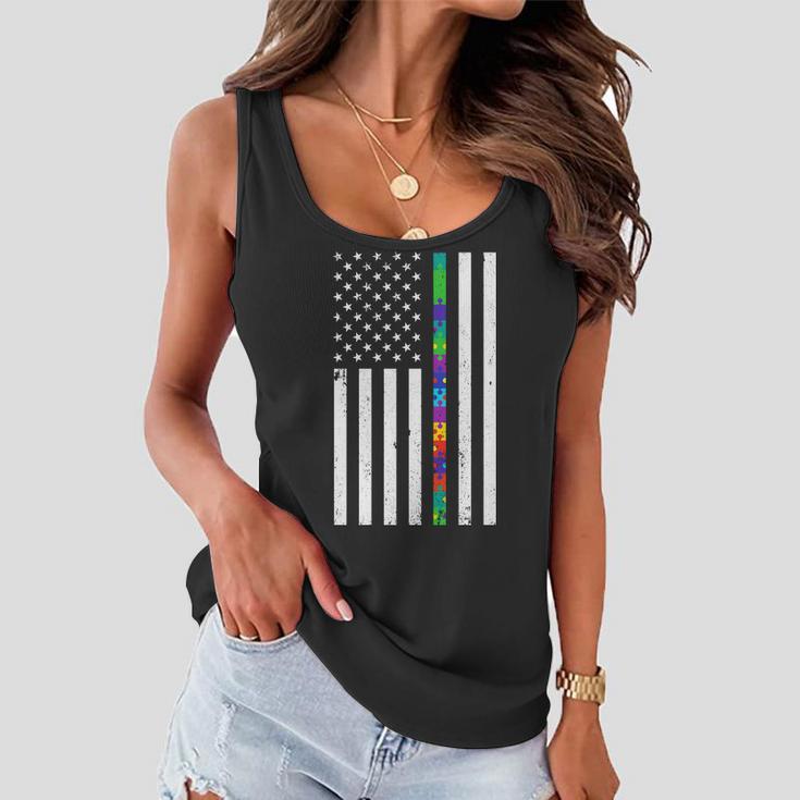 Thin Puzzle Line Autism Flag Women Flowy Tank