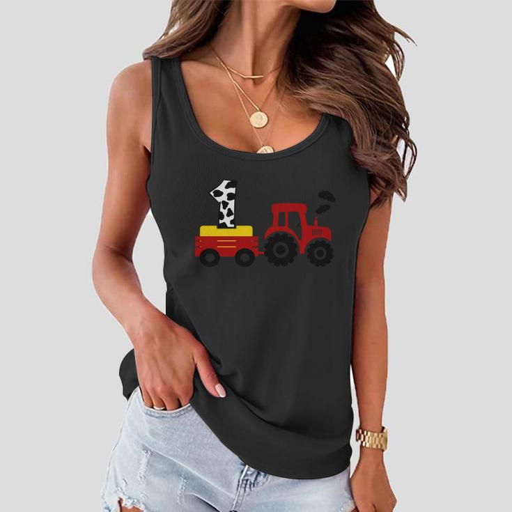 Tractor Pulling One Farmer First Birthday First Birthday Cow 1St Birthday Women Flowy Tank