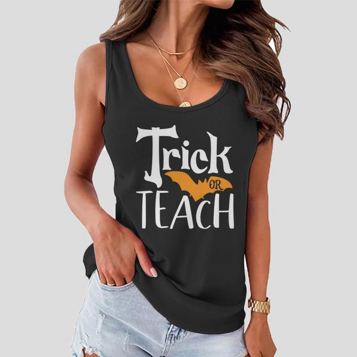 Trick Or Teach Bat Halloween Quote Women Flowy Tank