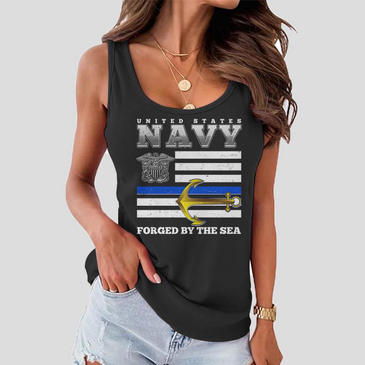 Us Navy Forge By The Sea Blue Line Flag Women Flowy Tank