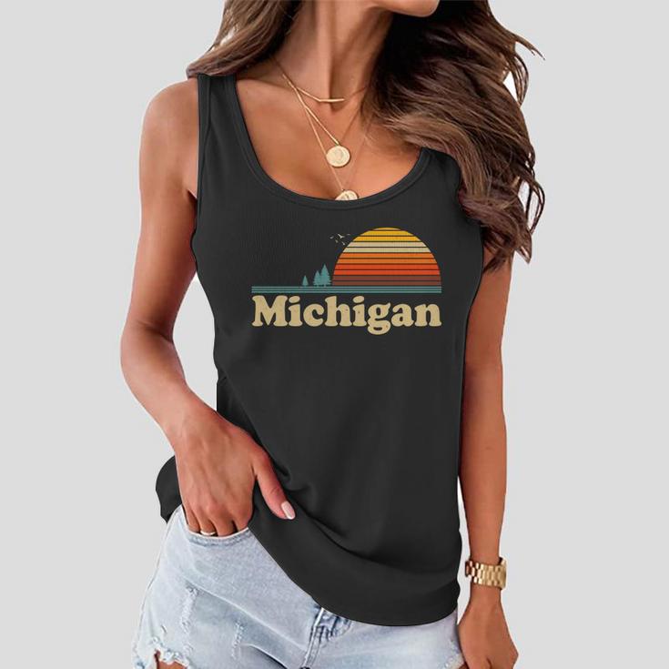 Vintage Retro Michigan Sunset Logo Tshirt Women Flowy Tank