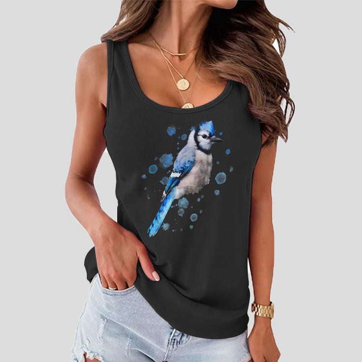 Watercolor Blue Jay Bird Artistic Animal Artsy Painting Women Flowy Tank