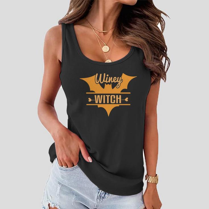 Winey Witch Bat Halloween Quote Women Flowy Tank