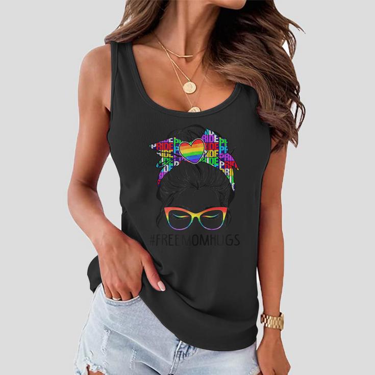 Womens Free Mom Hugs Messy Bun Lgbt Pride Women Flowy Tank