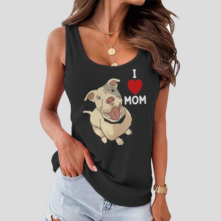 Womens I Love Mom Valentines Day Cute Dog Pitbull Mama V Day Pajama Women Flowy Tank