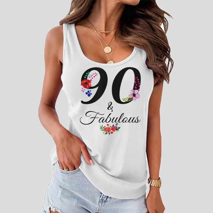 90 & Fabulous 90 Years Old Vintage Floral 1932 90Th Birthday Women Flowy Tank