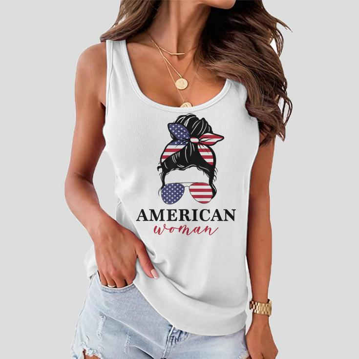 All American Girl Messy Bun Flag 4Th Of July Sunglasses Women Flowy Tank