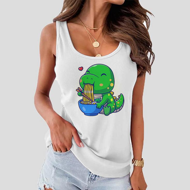 Cute Baby Dino Trex Eating Ramen Noodles Women Flowy Tank