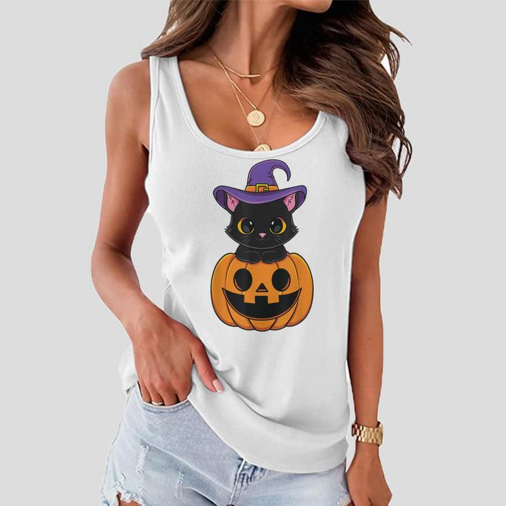 Halloween Cute Black Cat Witch Hat Pumpkin For Kids Girls Women Flowy Tank