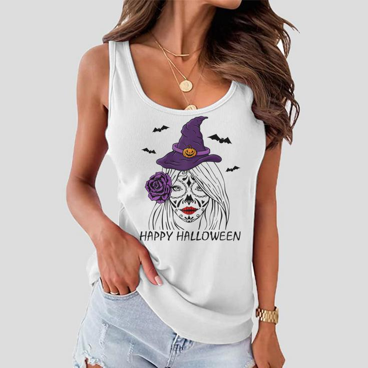Happy Halloween Catrina Costume For Moms Witch Halloween Women Flowy Tank