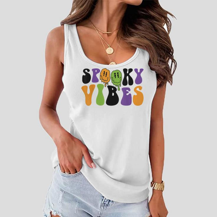 Spooky Vibes Dripping Smile Face Funny Halloween Night Party Women Flowy Tank