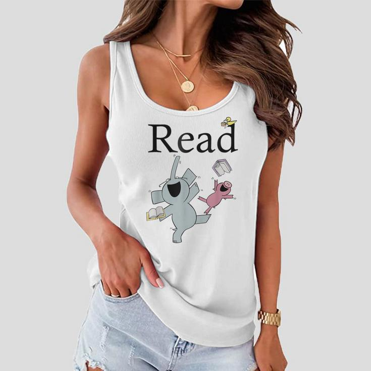 Teacher Library Read Book Club Piggie Elephant Pigeons Funny Women Flowy Tank