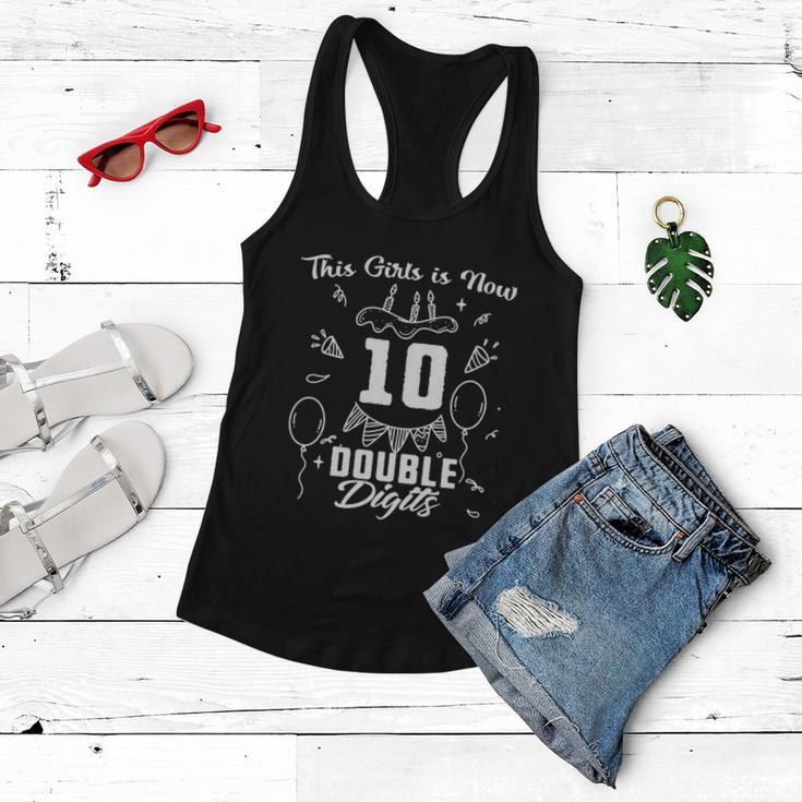 10Th Birthday Funny Gift Great Gift This Girl Is Now 10 Double Digits Cute Gift Women Flowy Tank