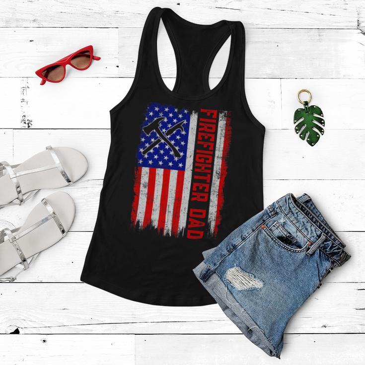 Firefighter Retro American Flag Firefighter Dad Jobs Fathers Day Women Flowy Tank