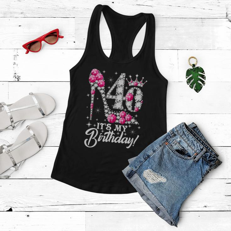 40 Years Old Its My 40Th Cool Gift Birthday Funny Pink Diamond Shoes Gift Women Flowy Tank