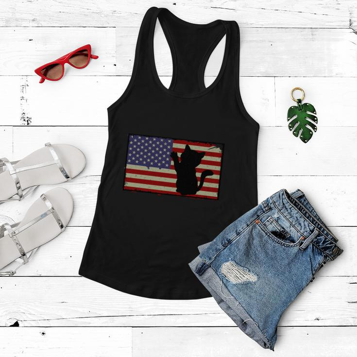 4Th Of July Cat American Flag Cute Plus Size Graphic Shirt For Men Women Family Women Flowy Tank