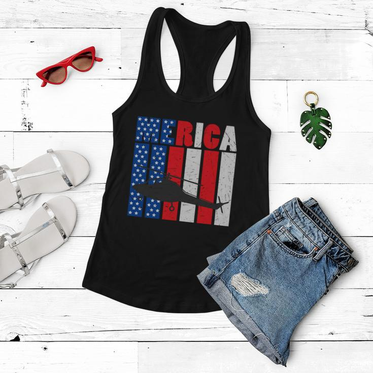 4Th Of July Helicopter American Flag Proud American Women Flowy Tank