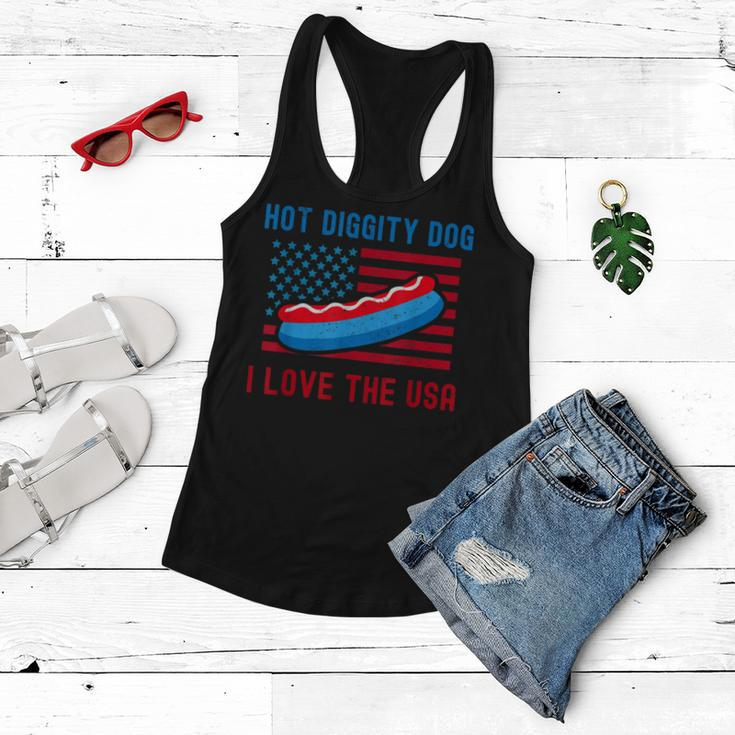 4Th Of July Hot Diggity Dog I Love The Usa Funny Hot Dog Women Flowy Tank