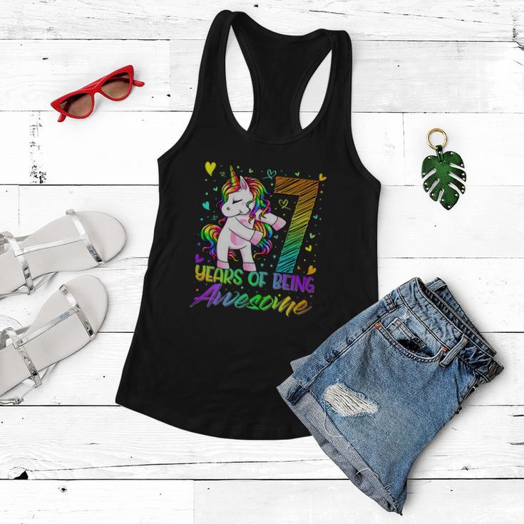 7Th Birthday 7 Year Old Girl Flossing Funny Unicorn Party Women Flowy Tank