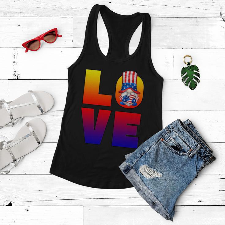 American Flag Gnome Shows Love Patriotic Heart 4Th Of July Gift Women Flowy Tank