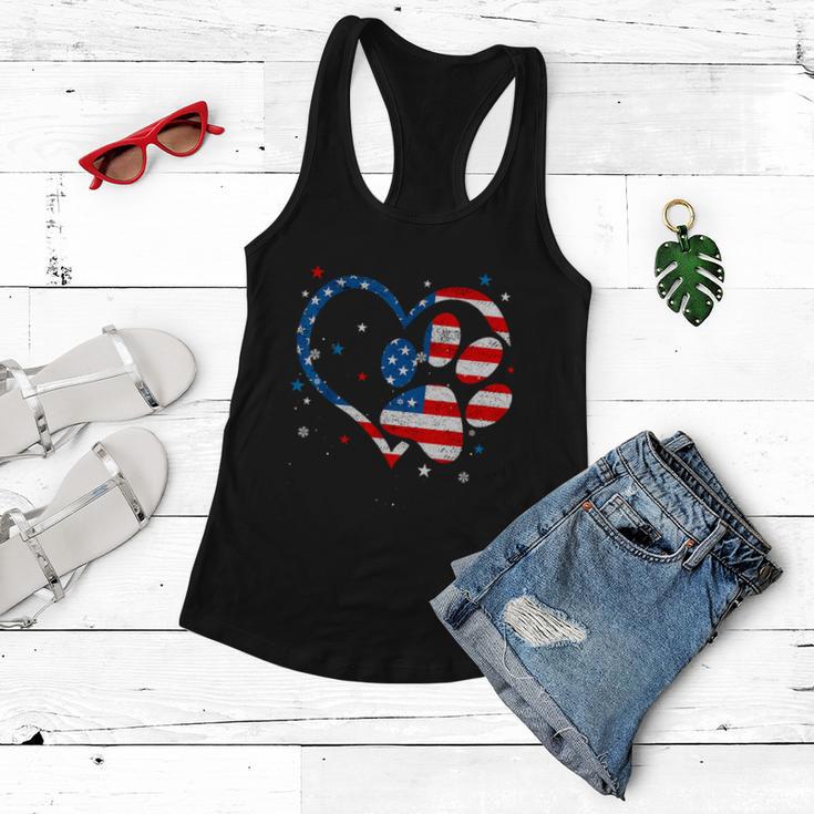 American Flag Patriotic Dog & Cat Paw Print 4Th Of July Women Flowy Tank