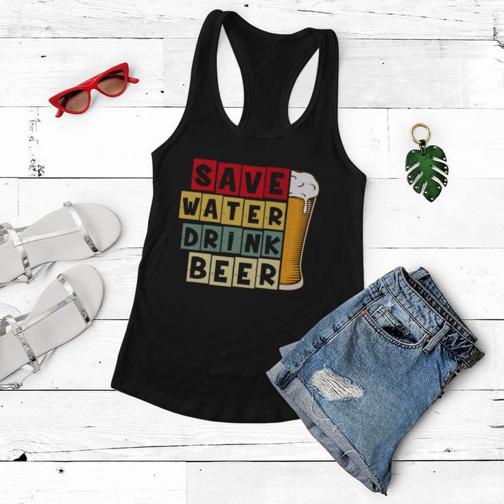 Beer Save Water Drink Beer Vintage Retro Funny Drinking Women Flowy Tank