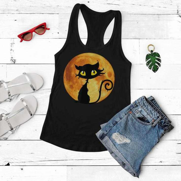 Black Cat Full Moon Halloween Cool Funny Ideas For Holidays Women Flowy Tank