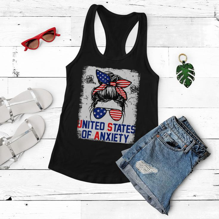 Bleached Messy Bun Funny Patriotic United States Anxiety Women Flowy Tank