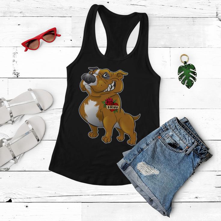 Brown Pitbull I Love Mom Women Flowy Tank