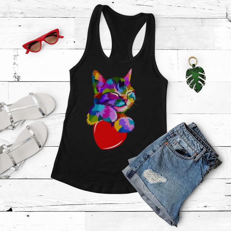 Colorful Cat Full Of Love Kitten Lovers Women Flowy Tank